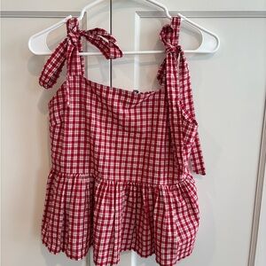 Madewell Red and White Gingham Smocked Top